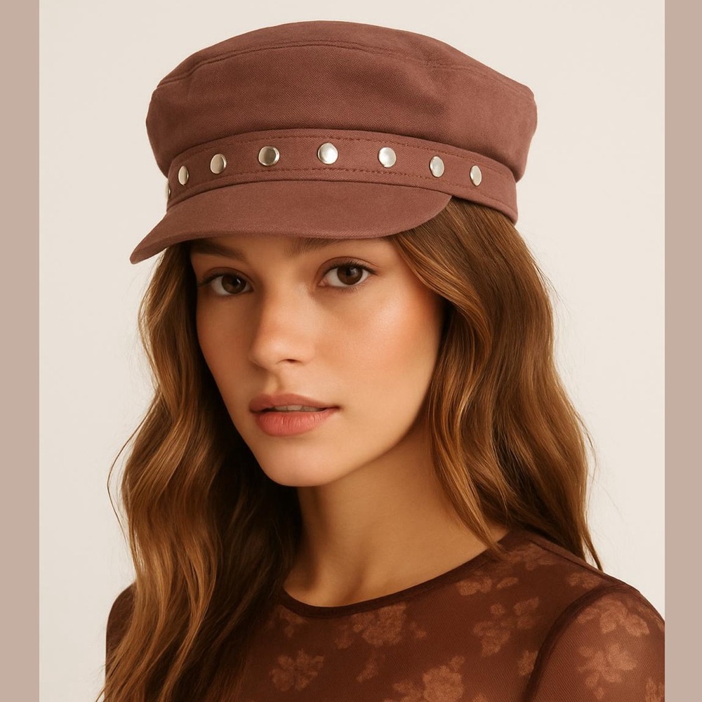 Page Boy Cap with Silver Tone Studded Detail Multiple Colors O/S (fits most)